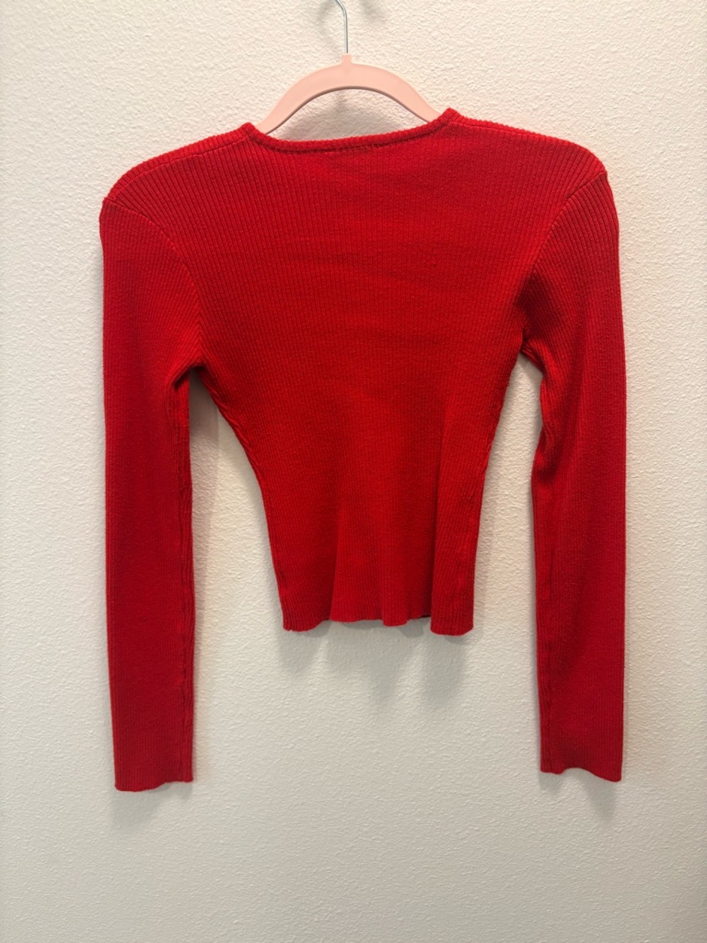 Princess Polly Bright Red Ribbed Button-Front Crew Sweater - Picture 3 of 3
